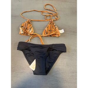 NEW black animal print L SPACE    two piece swimsuit bikini size XS